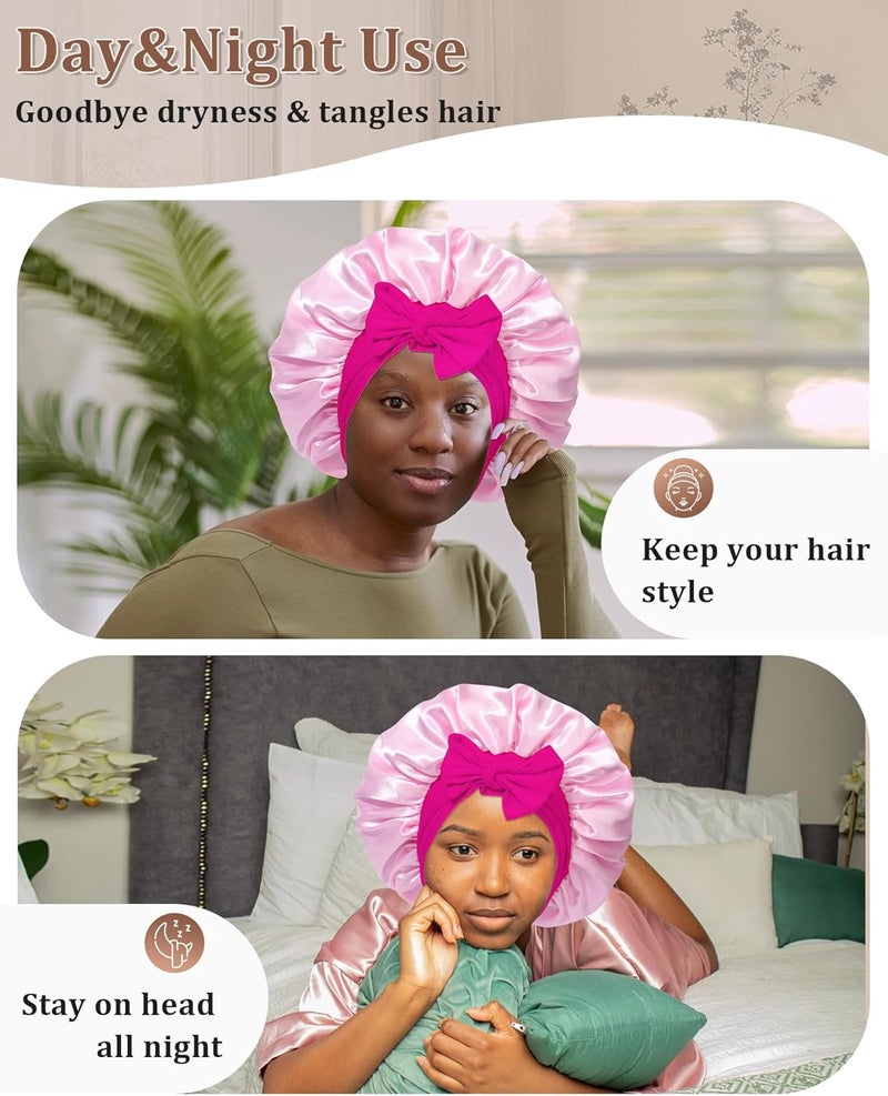 CHLINS Reversible Satin Bonnet for Sleeping Women Double Layer Hair Bonnet with 2PCS Hair Scrunchies Elastic Tie Band Night Cap - Image 5